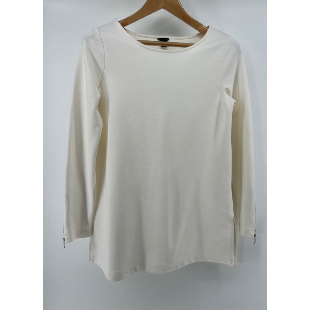 Ann Taylor Women's Tunic Sz Small Ivory Zipper Sleeves Classic Capsule Timeless